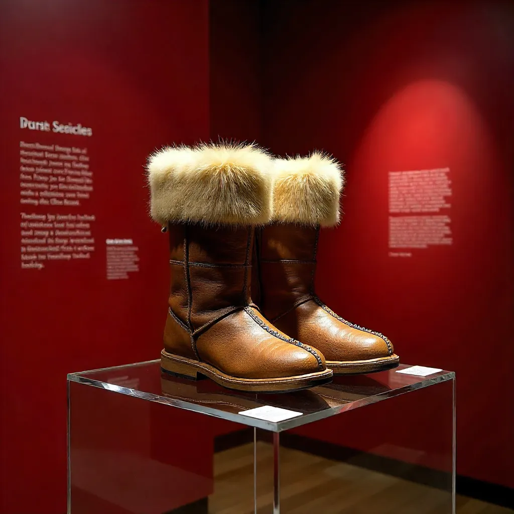 Red Backdrop Spotlight on Traditional Fur Boots