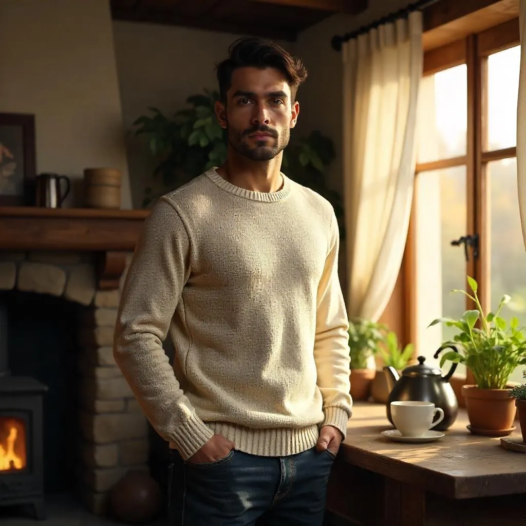Cozy Cottage Portrait: Handsome Latino Man