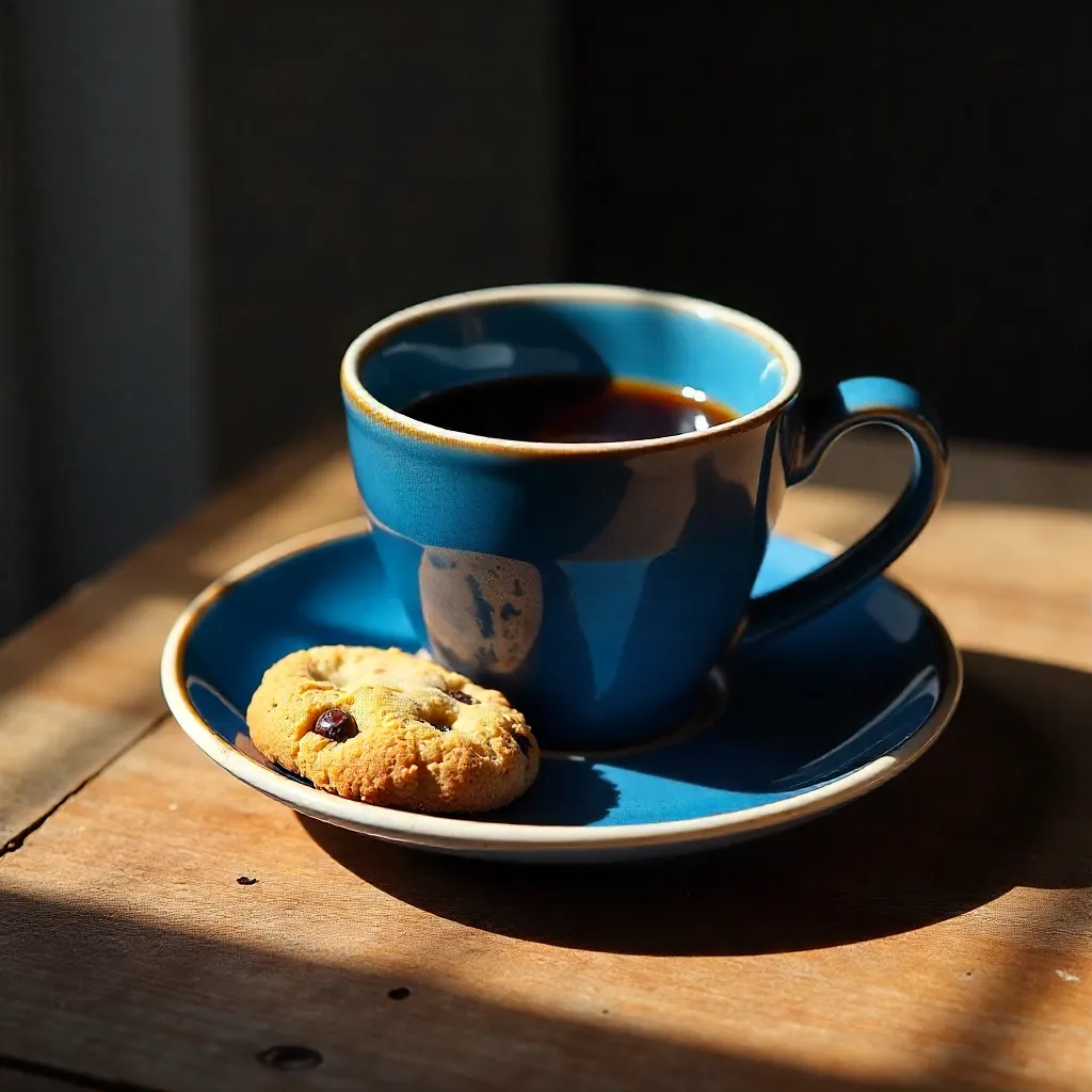 Sunlit Blue Cup and Cookie Still Life