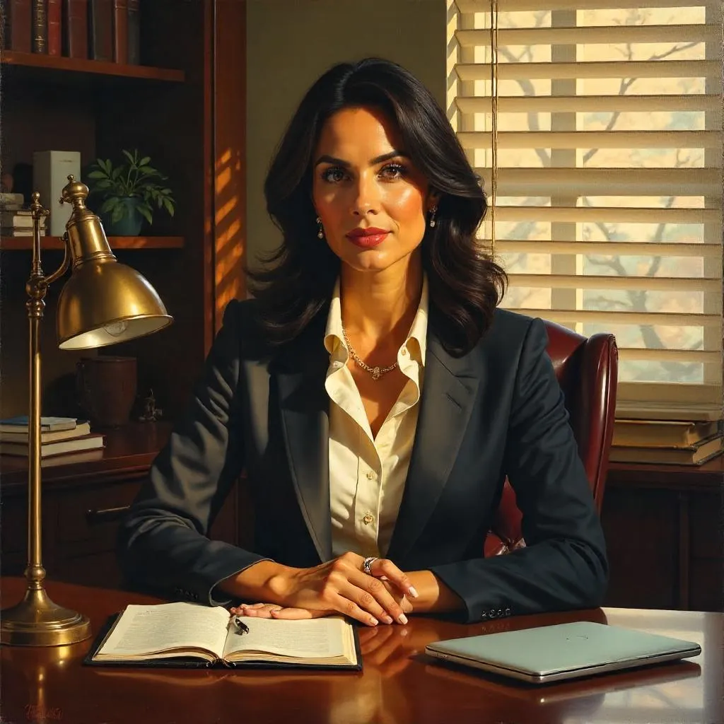 Elegant Latina Woman in an Office - Oil Portrait