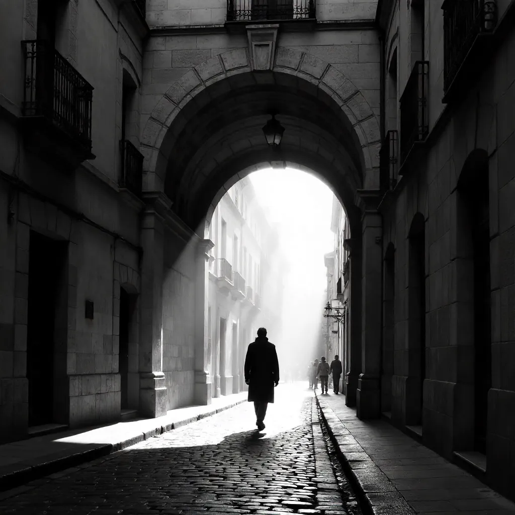 Solitary Figure Under Pau's Arch in B&W