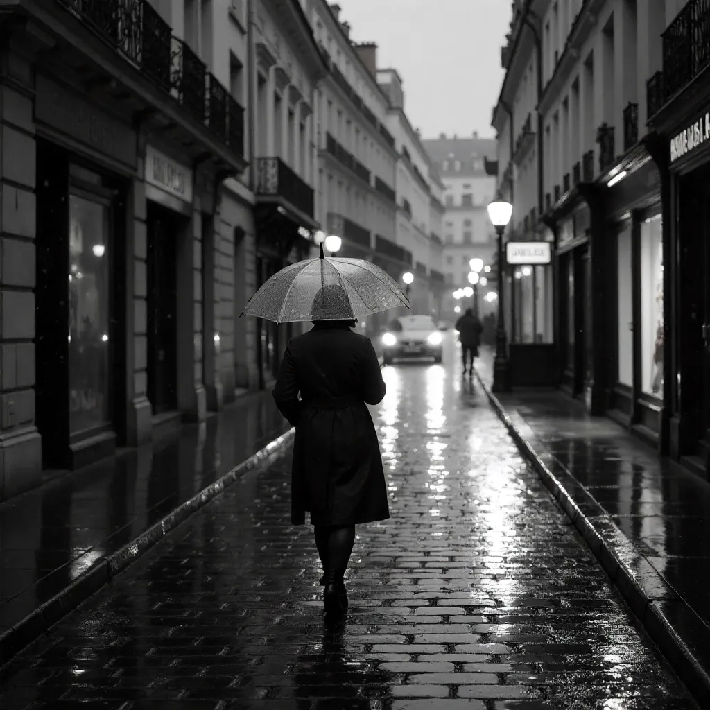 Rainy Paris Street Portrait in Monochrome