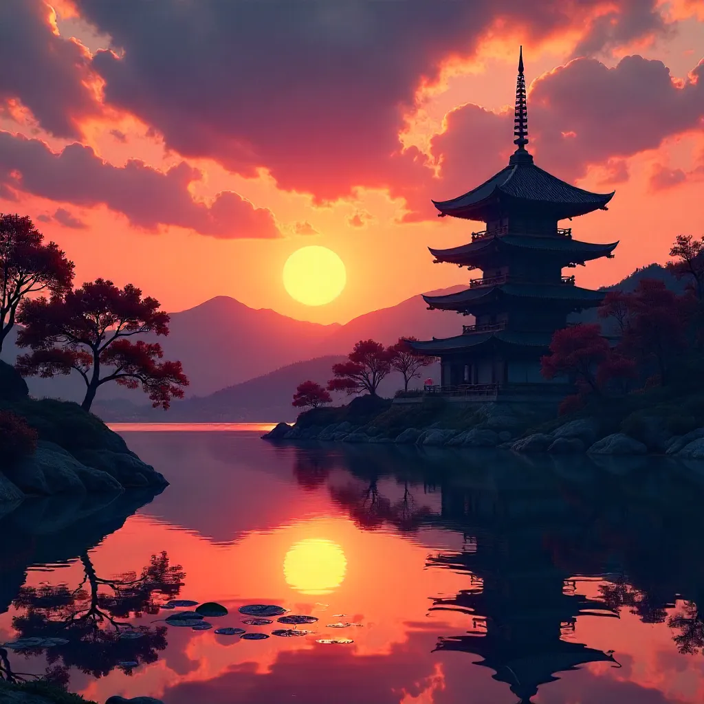 Kyoto Temple Silhouette at Sunset