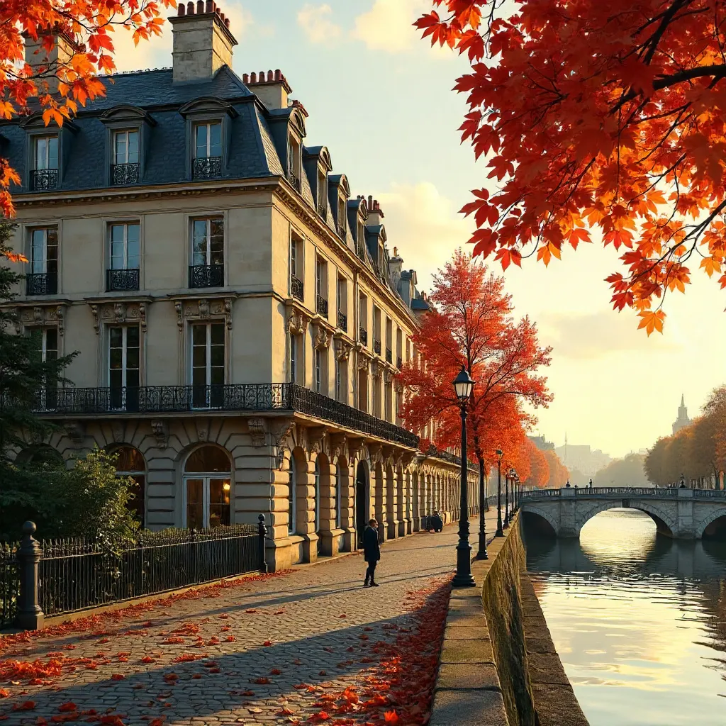Autumn Seine Facade: Parisian Classic Architecture
