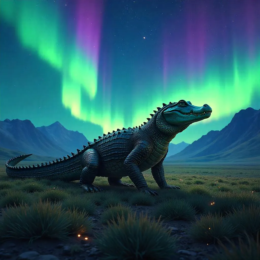 Crocodile in Aurora Fields — Concept Art