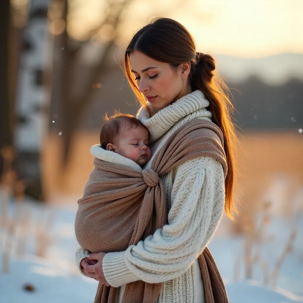 Winter Embrace: Mother and Baby in a Sling