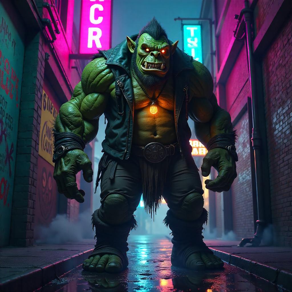 Neon Alley Troll in Cyberpunk Digital Art