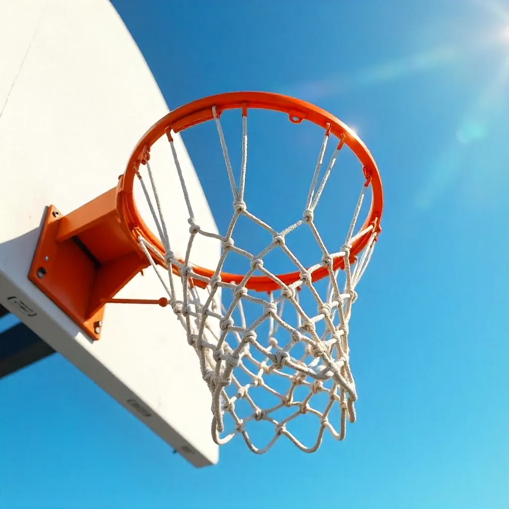 Basketball Hoop and Net Under Bright Blue Sky