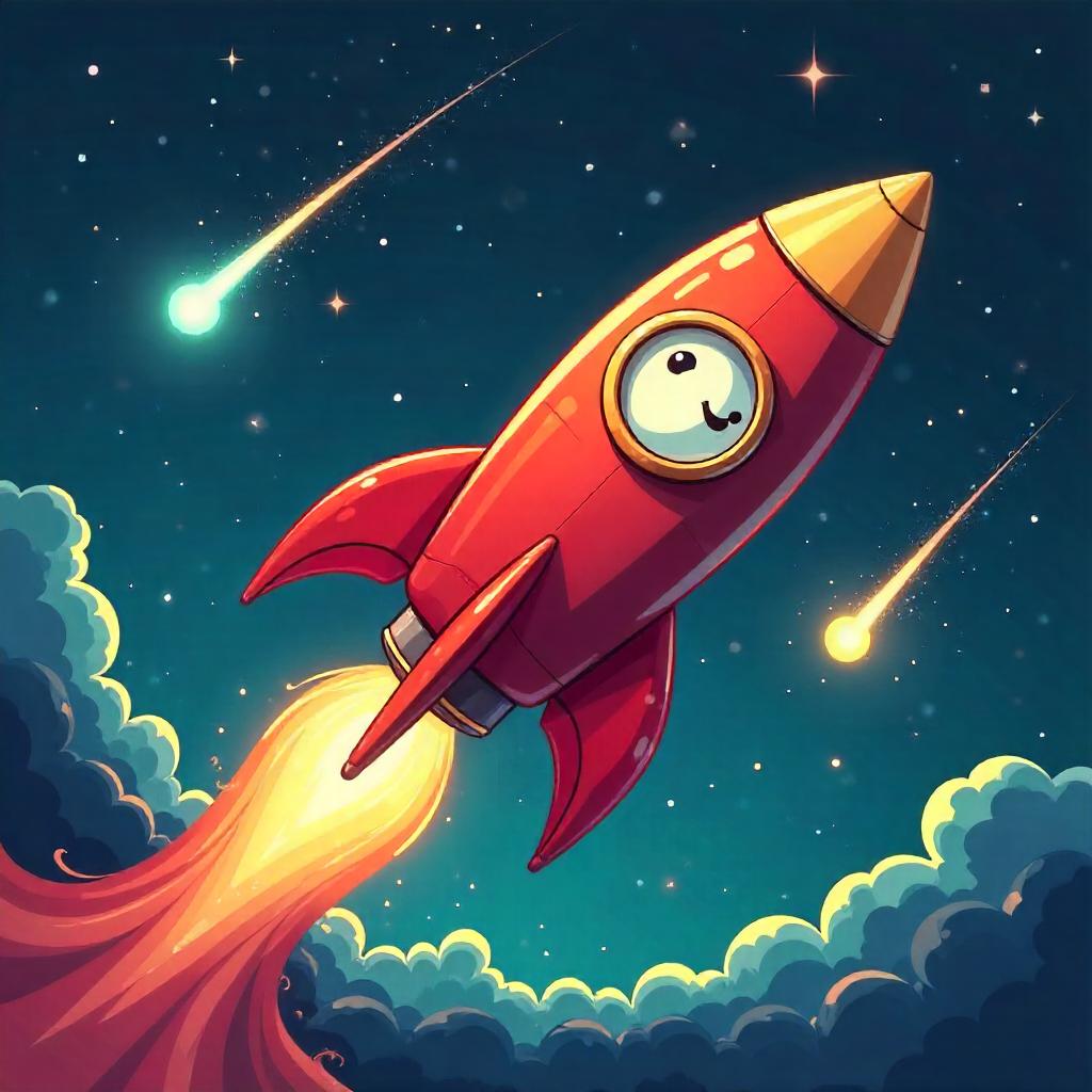Rocket in a Meteor Shower - Cartoon Night Flight