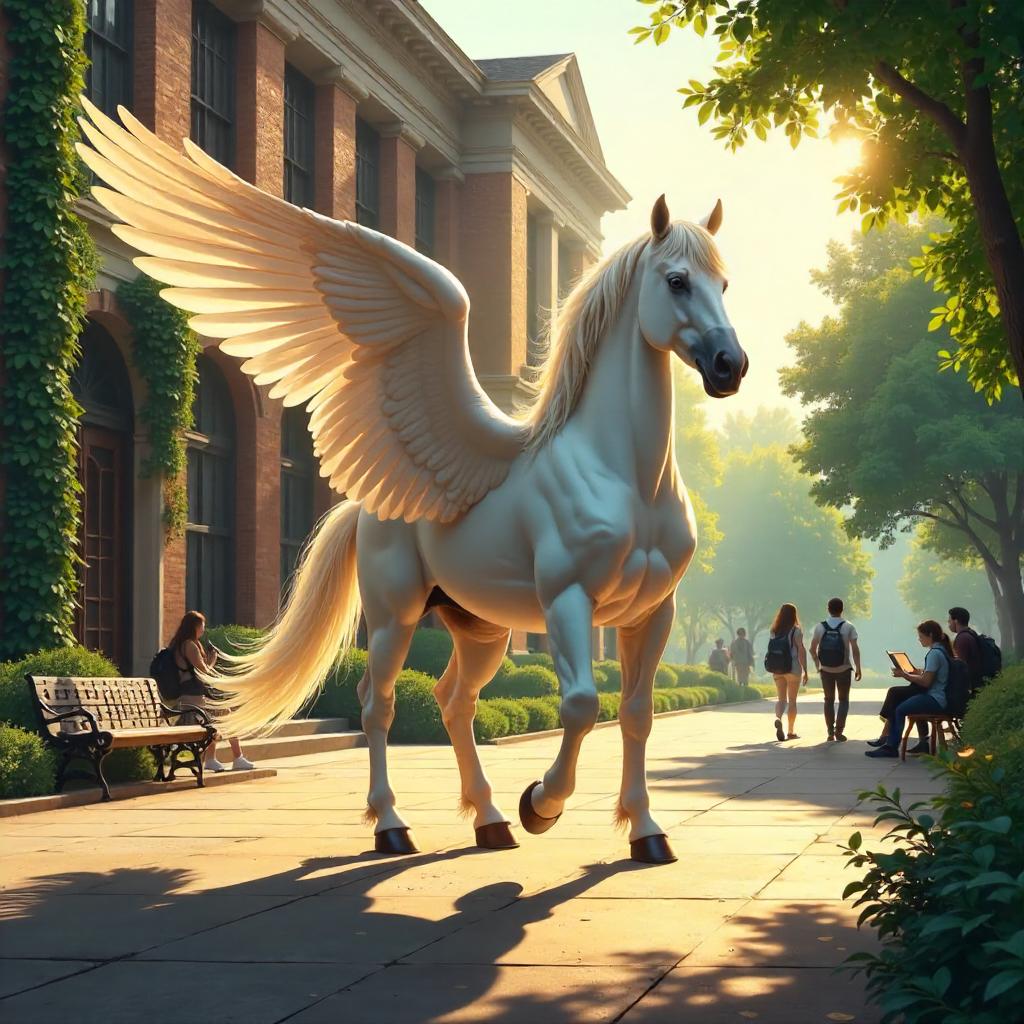 Pegasus in the University Quad: Neon Digital Art