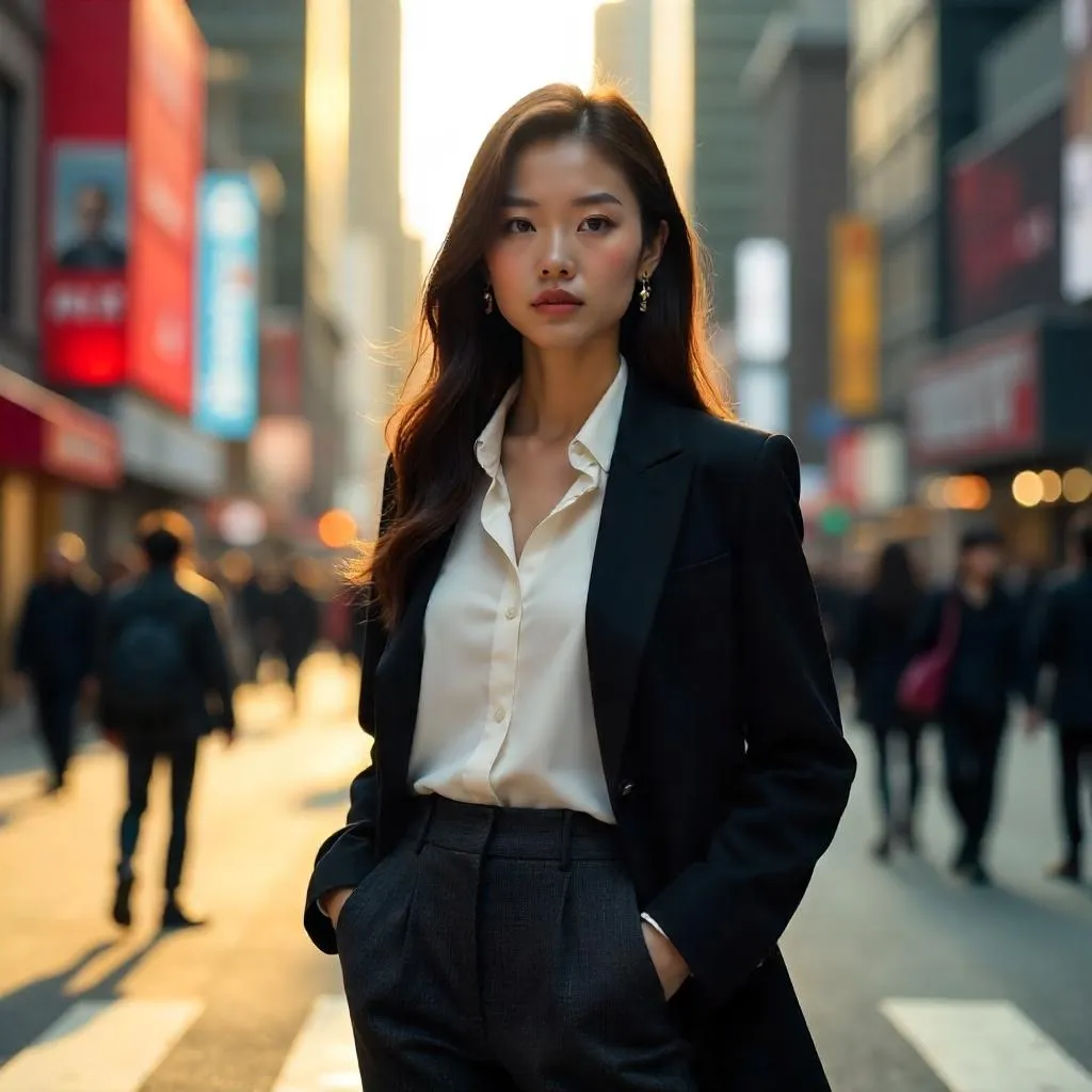 Confident Asian Woman in Urban Street Portrait