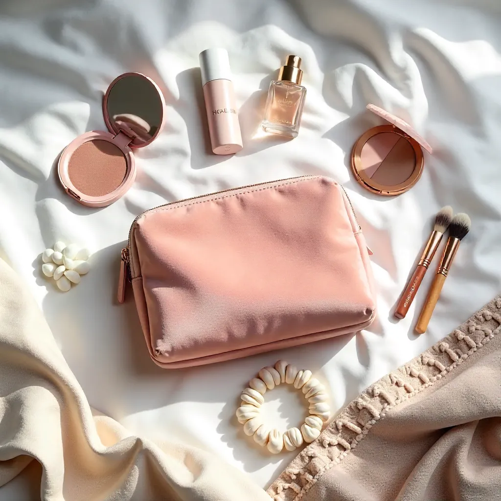 Cozy Flat Lay: Beauty Essentials on a White Bed