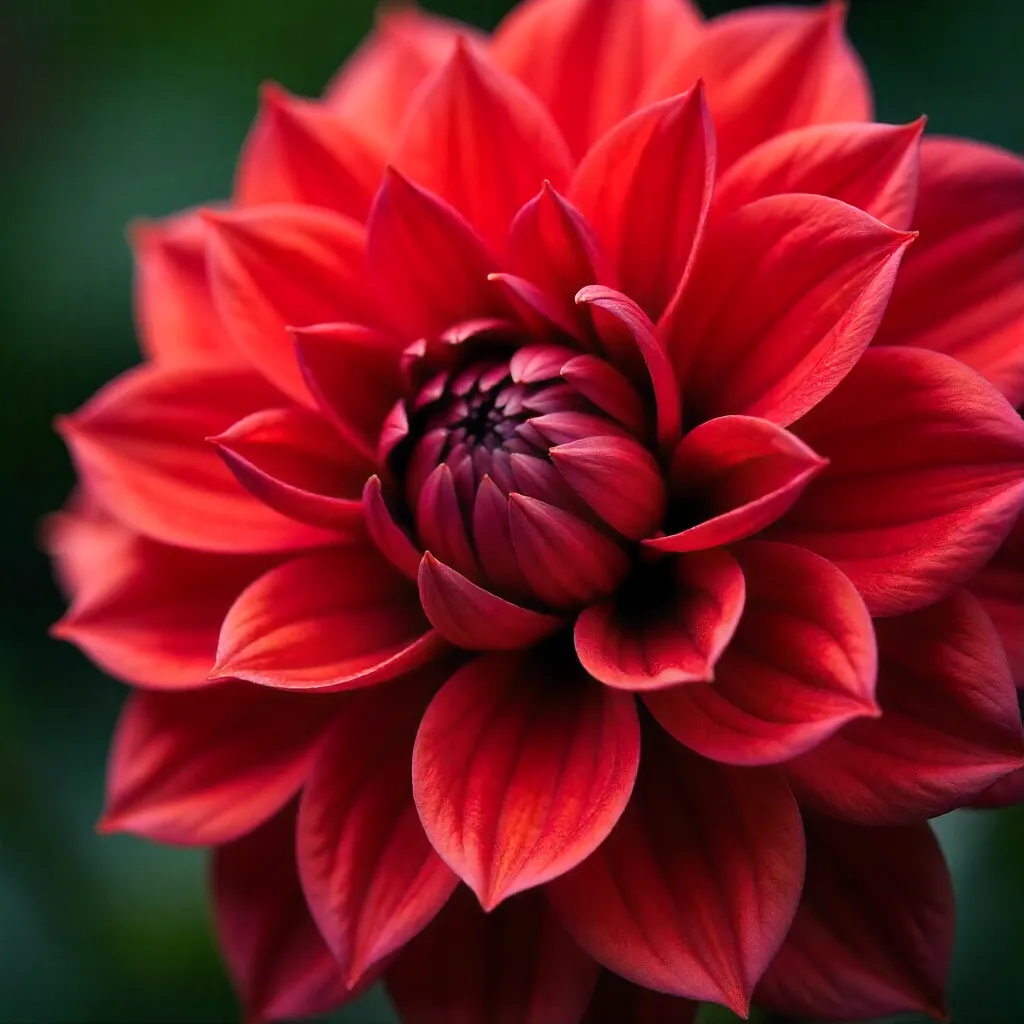 Macro close-up of a vibrant red dahlia in bloom