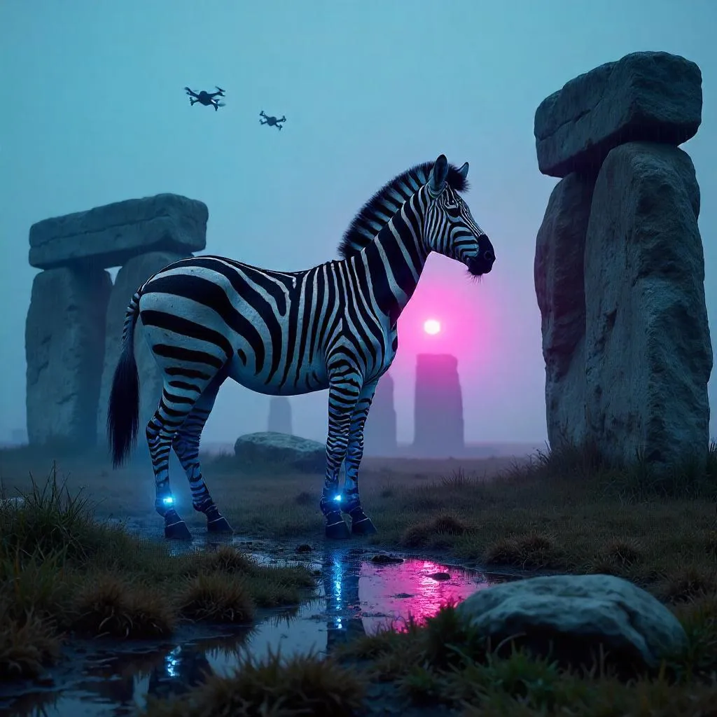 Cyberpunk Zebra at Stonehenge