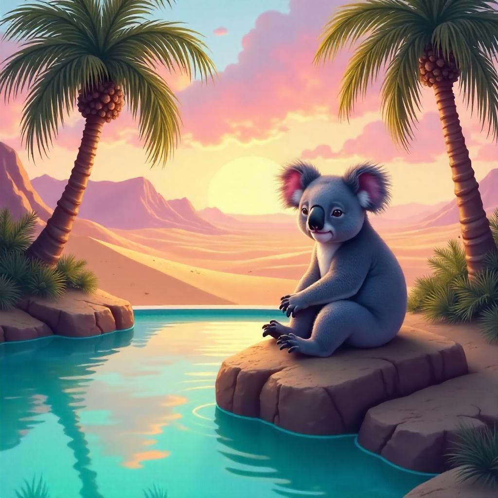 Koala in a Desert Oasis — Digital Artwork