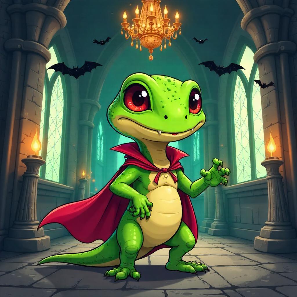 Cartoon Lizard in a Vampire Castle