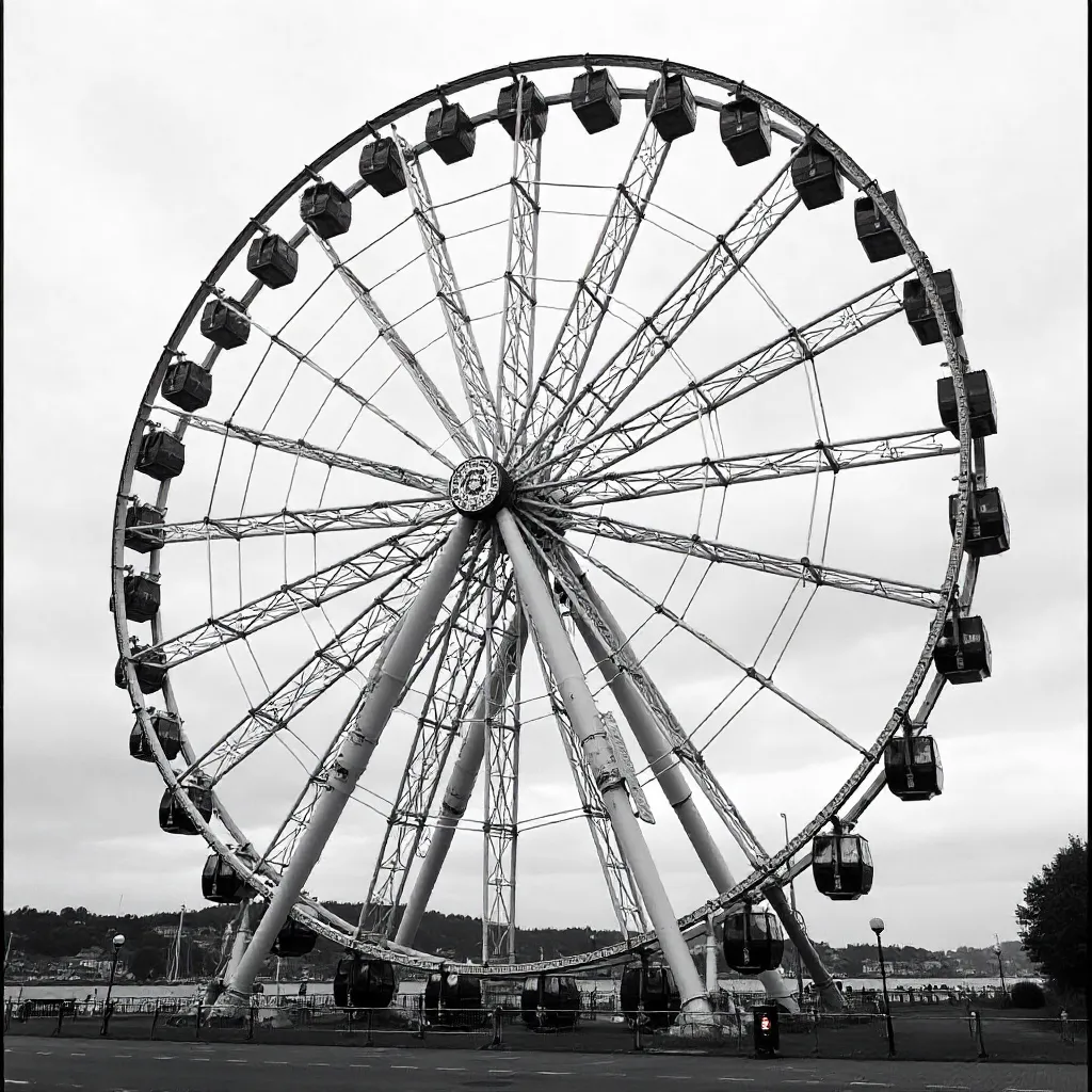 Gothenburg Ferris Wheel in Monochrome: Intricate Spokes