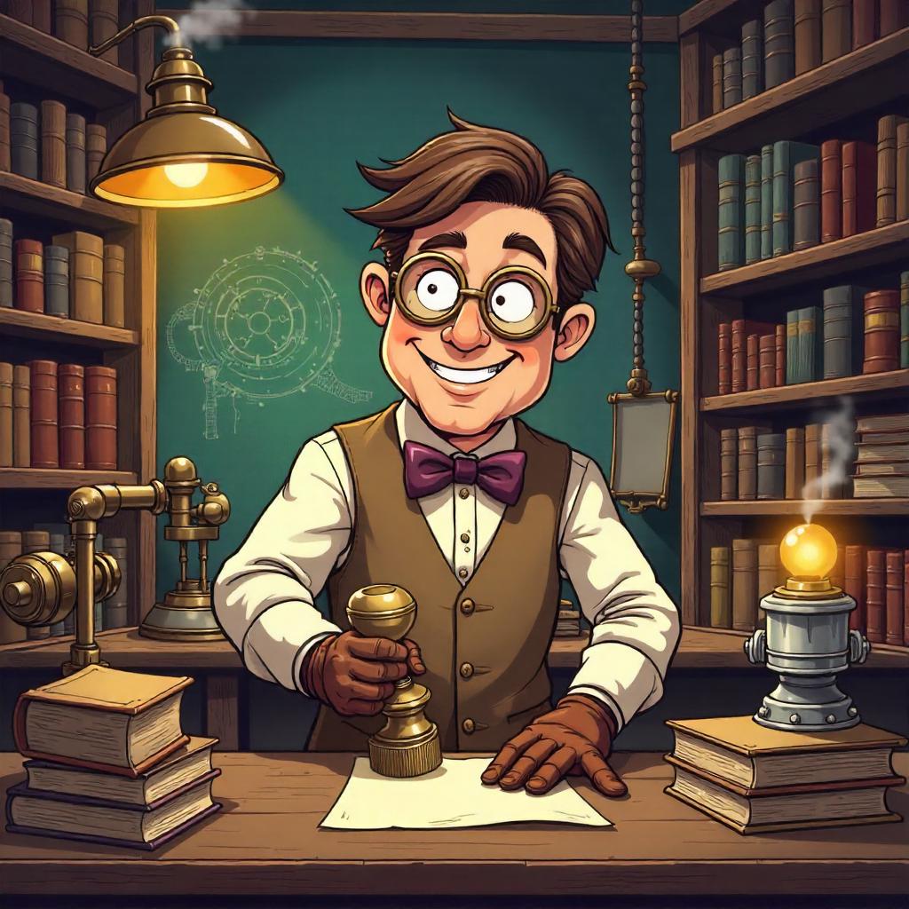 Librarian in a Brass Steampunk Workshop