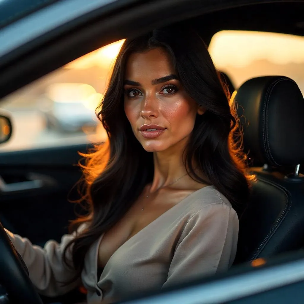 Photorealistic Middle Eastern Woman in a Car