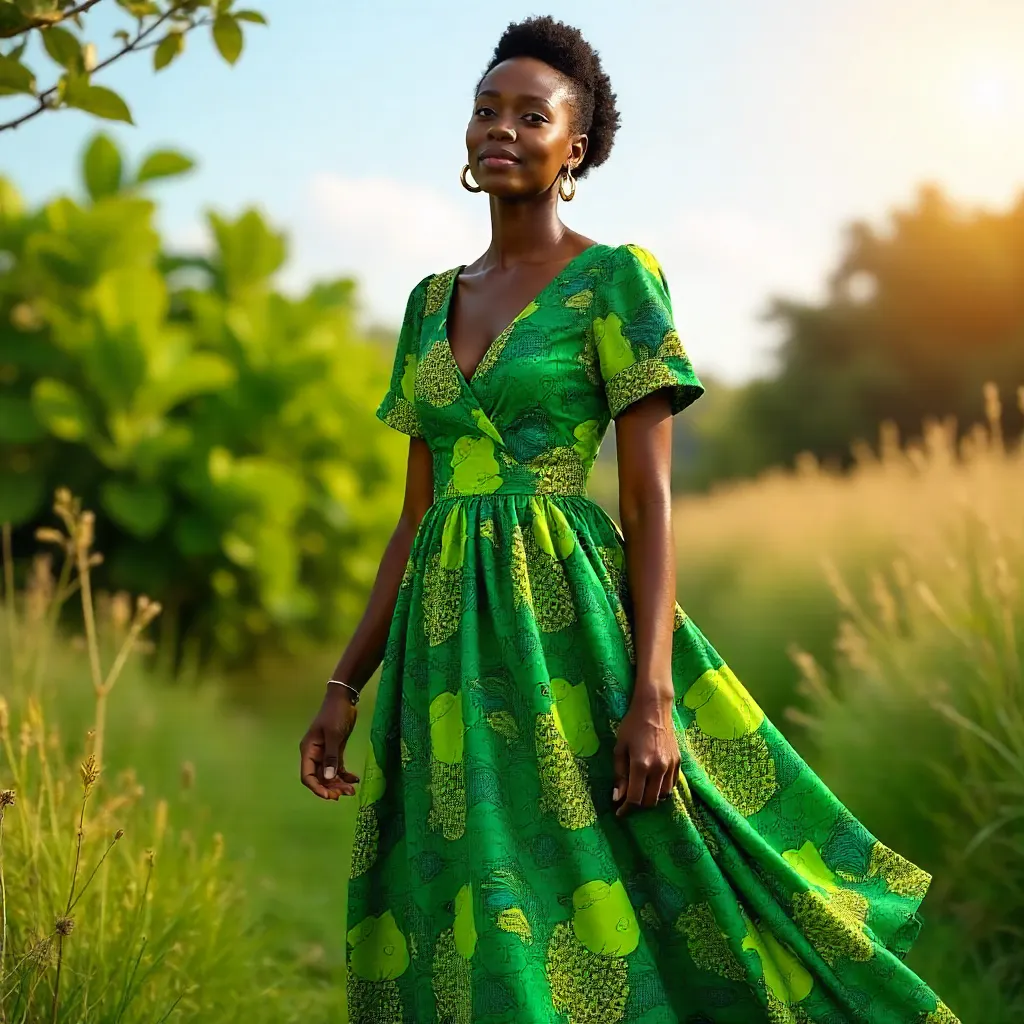 Confident Grace in a Green Ankara Dress