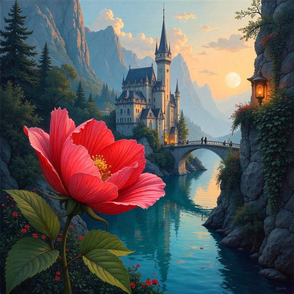 Bloom in the Moonlit Elven City: An Oil Painting