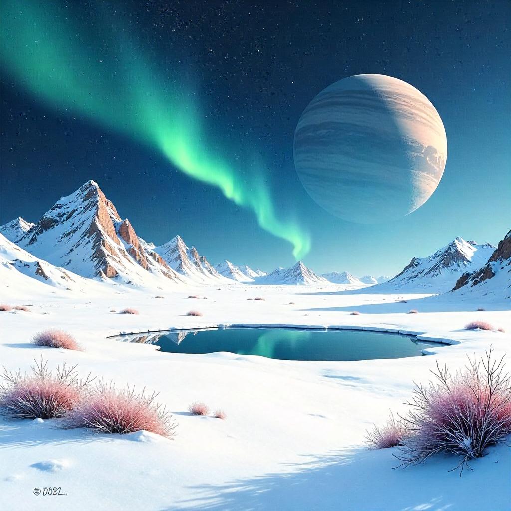 Cosmic Tundra Watercolor on an Alien Moon