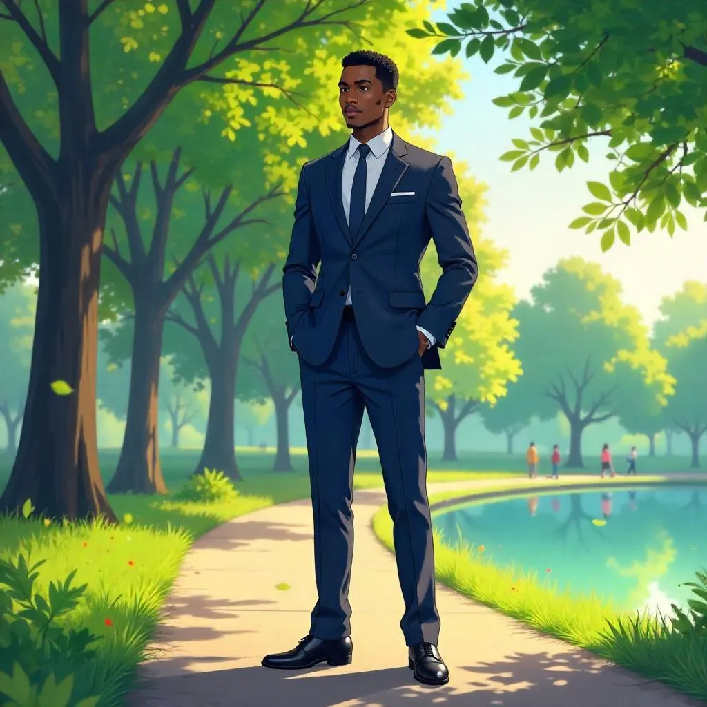Professional Black Man in Anime Park Setting