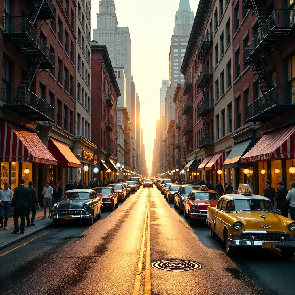 Bustling NYC Street: Classic Architecture and Cars