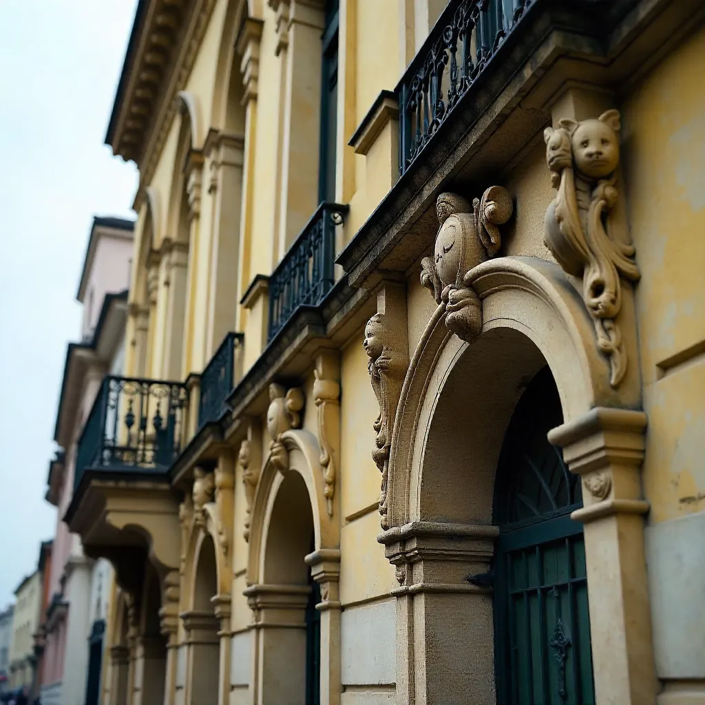 Close-Up of Lviv Facade under a Cloudy Sky