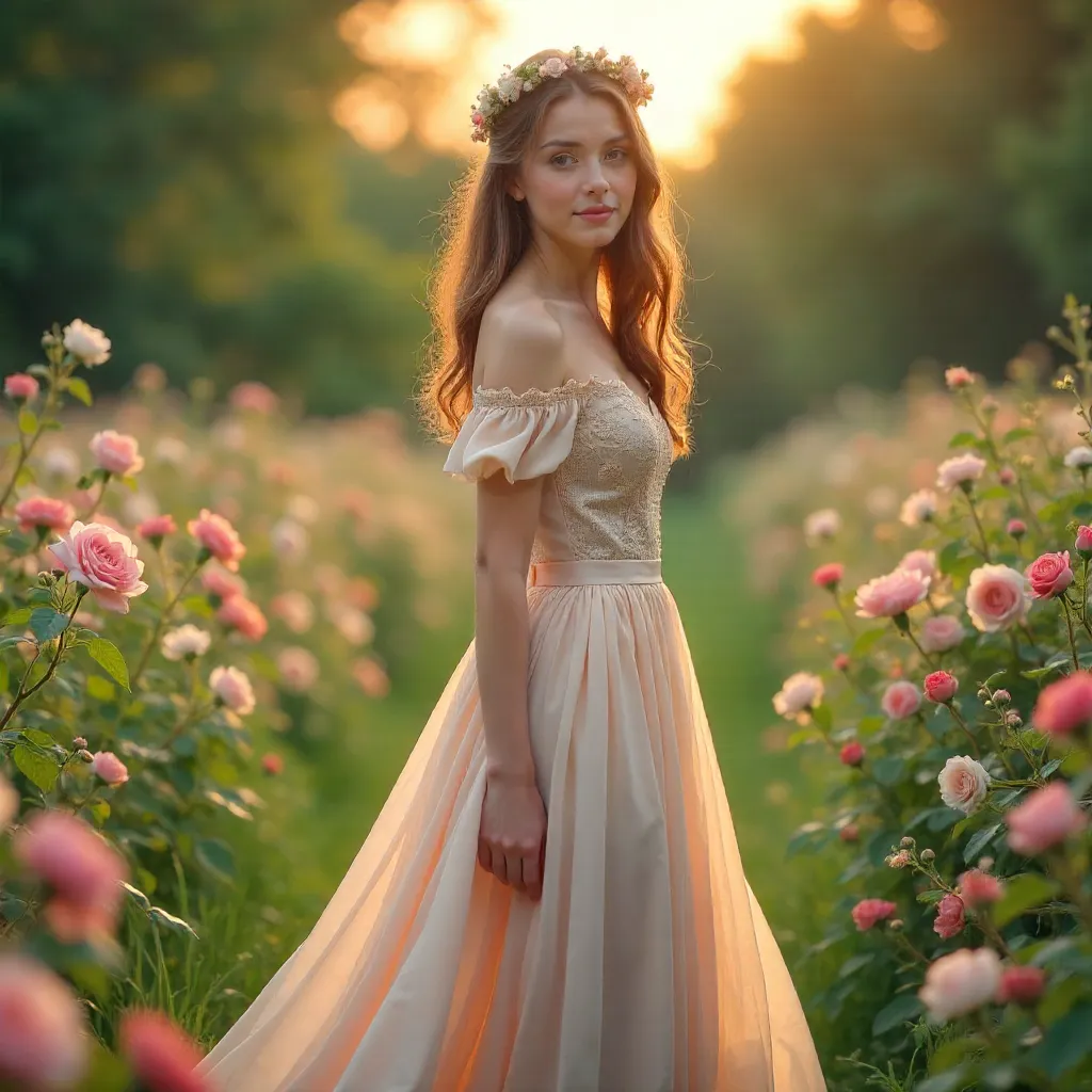 Dreamy Portrait of a Graceful Woman Among Flowers
