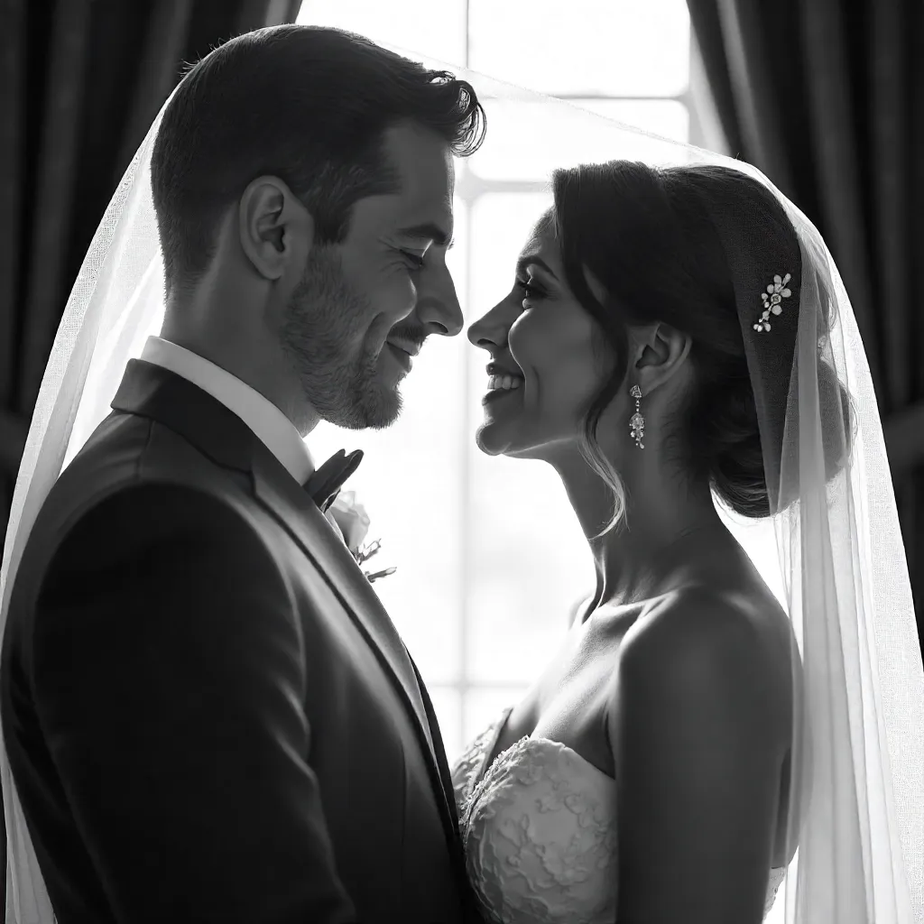 Under the Veil: A Timeless Monochrome Wedding Moment
