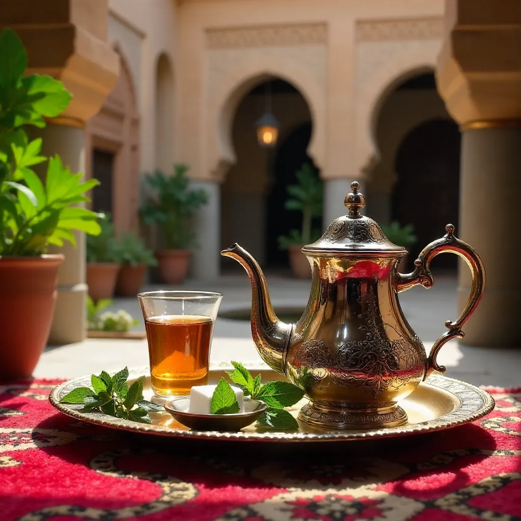 Authentic Moroccan Mint Tea in Fès on a Red Rug