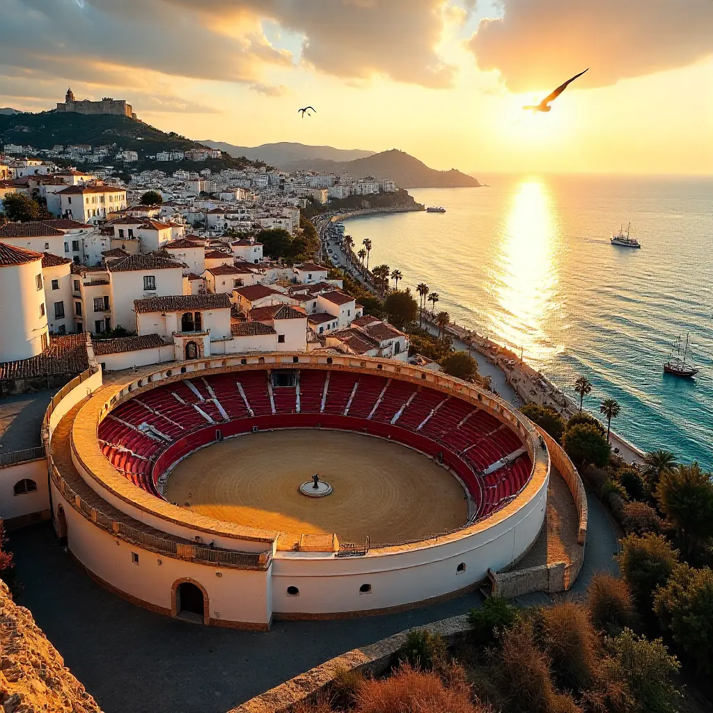 Golden Hour Vista: Málaga Bullring and Coast