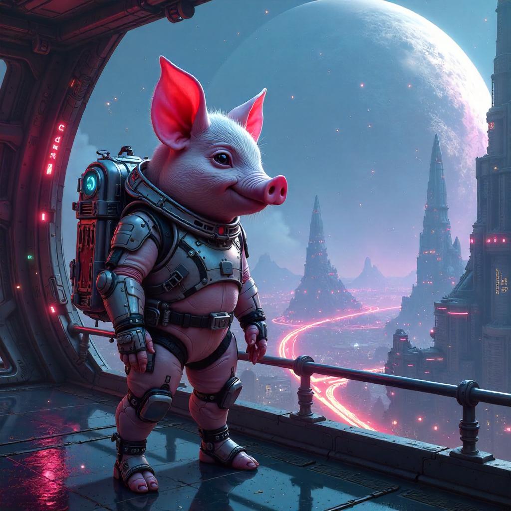 Neon-punk Pig of the Orbital Space Colony