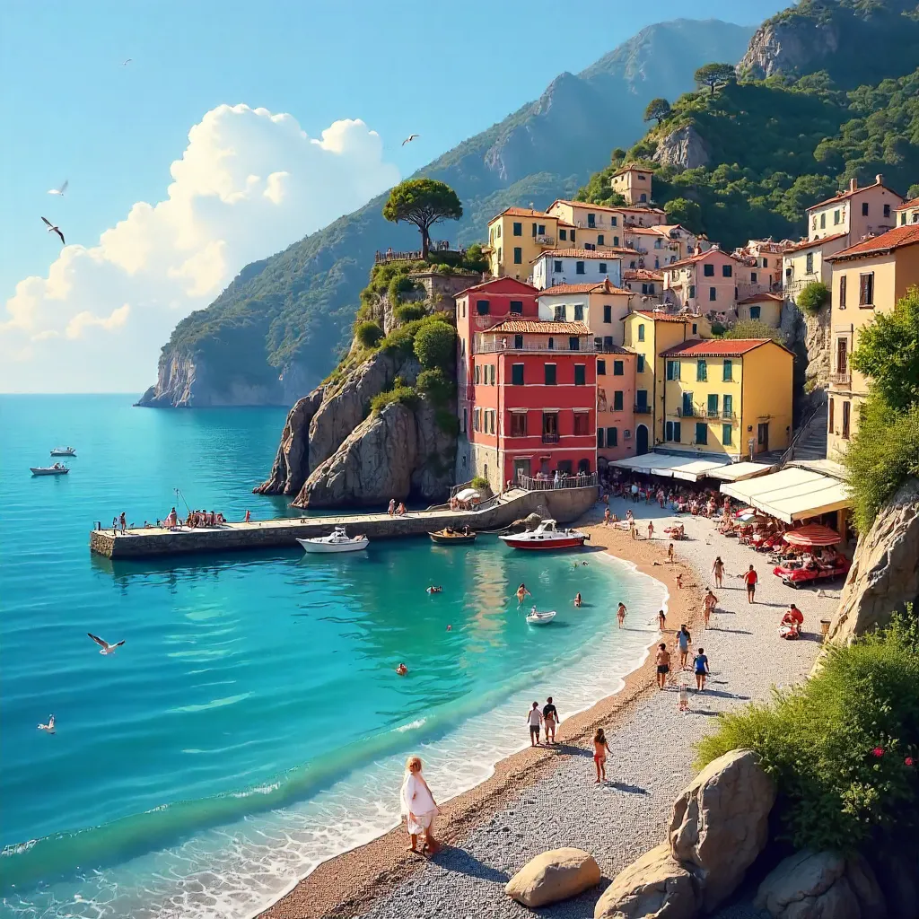 Sunlit Monterosso al Mare Beach in Cinque Terre