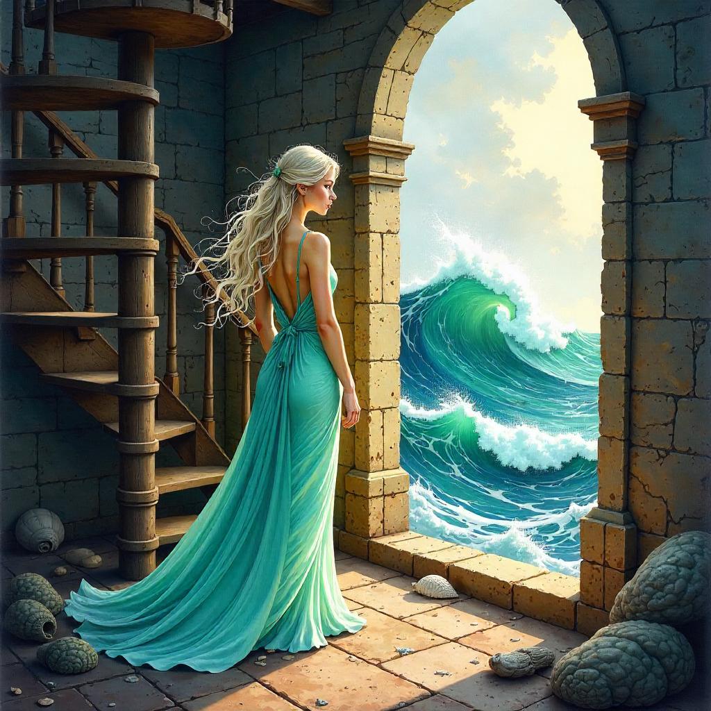 Nymph in a Lighthouse: Watercolor Dream