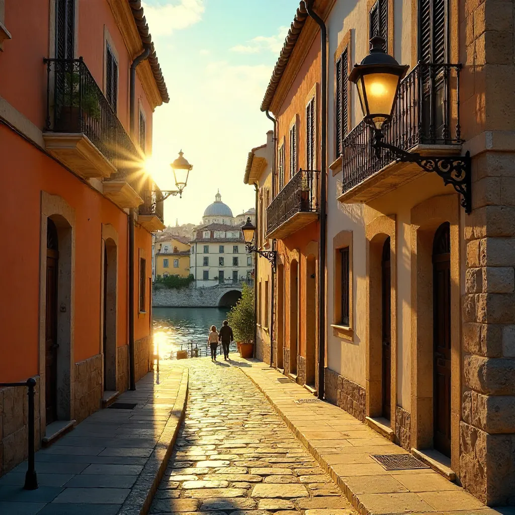 Golden Hour in Girona: Facades and Vintage Lamps