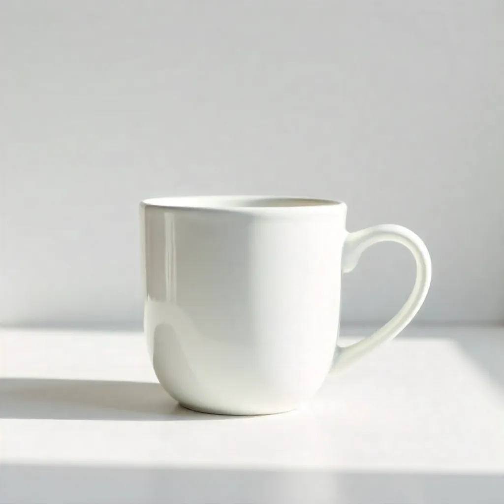 Elegant White Ceramic Mug on a Clean White Surface