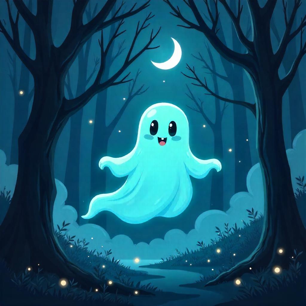 Specter in a Moonlit Cartoon Forest
