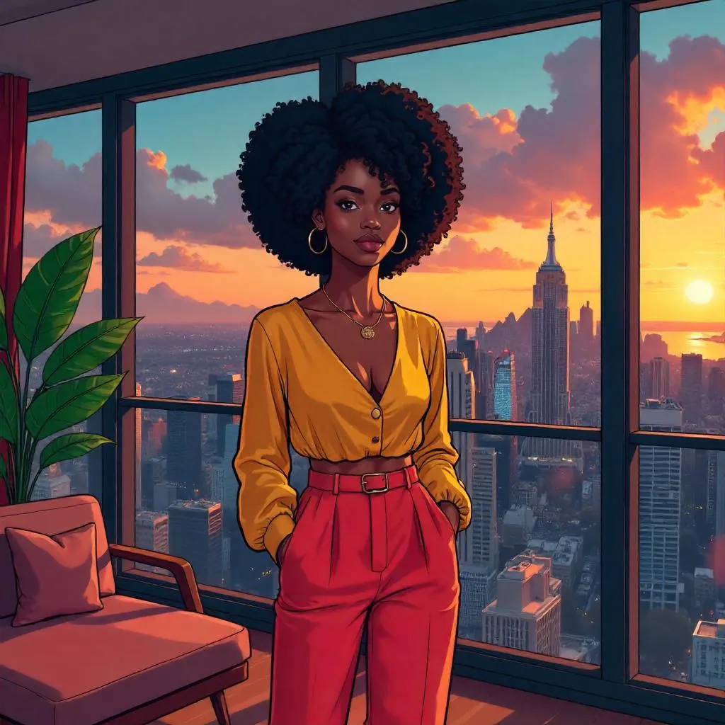 Glamorous Cartoon Portrait in a Penthouse