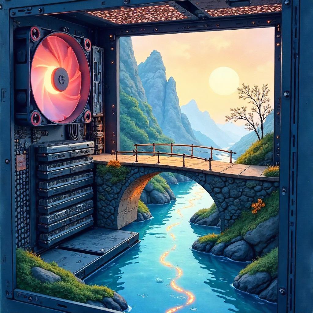 Bridge Within a Computer: Watercolor Dream
