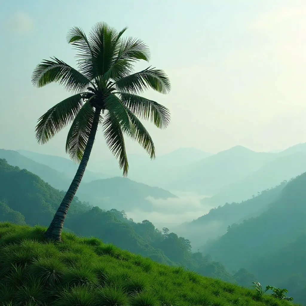 Lone Palm Amid Mist on Kerala's Verdant Hills