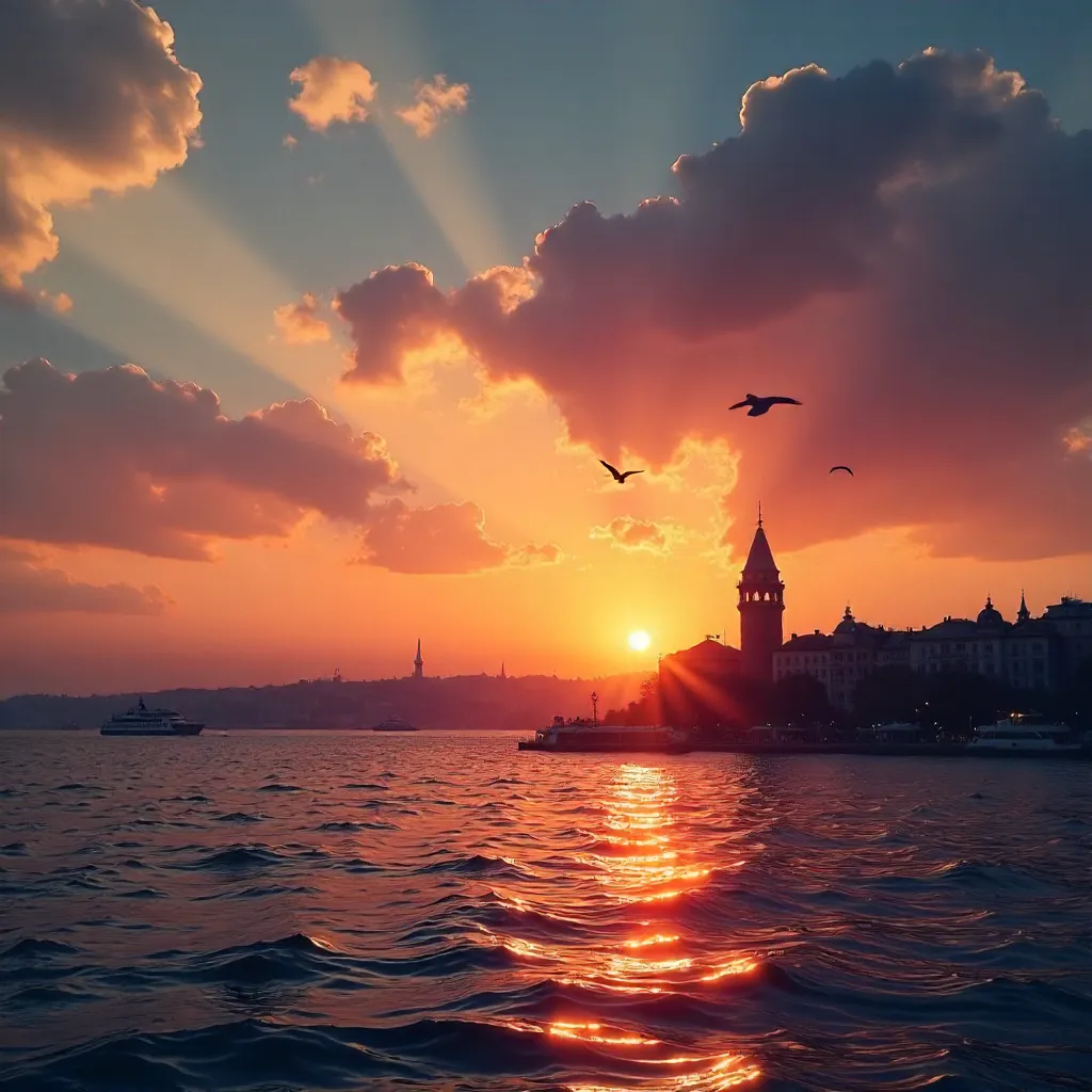 Silhouette over Golden Horn: Galata at Sunset