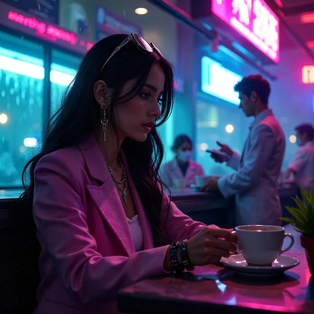 Neon Brew: Middle Eastern Cyberpunk Muse