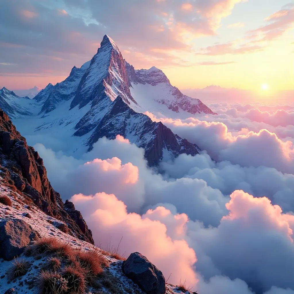 Sea of Clouds above Majestic Mountain Peaks