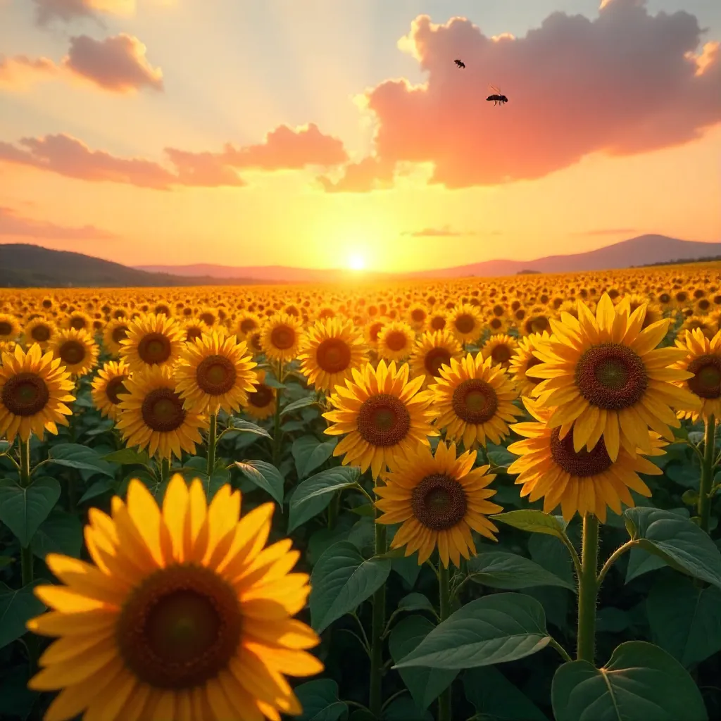 Sunflower Sunset Field of Warmth and Serenity
