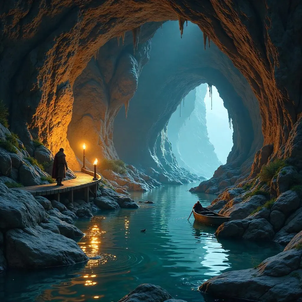Photoreal River in a Dwarf Mine Cavern