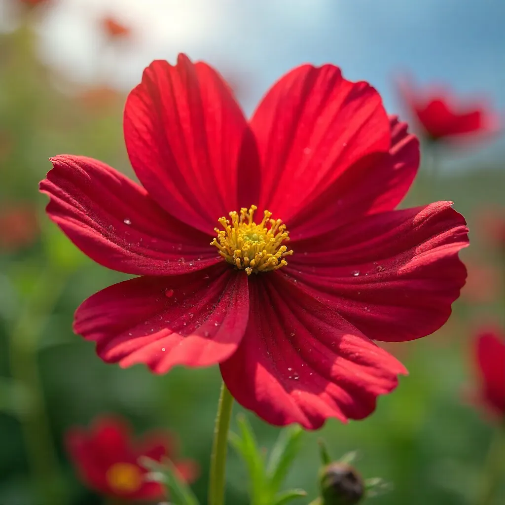 Close-Up Red Cosmos in Spring Bloom