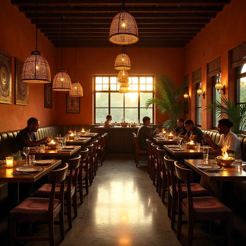 Warm Accra Dining Interior with Ghanaian Decor