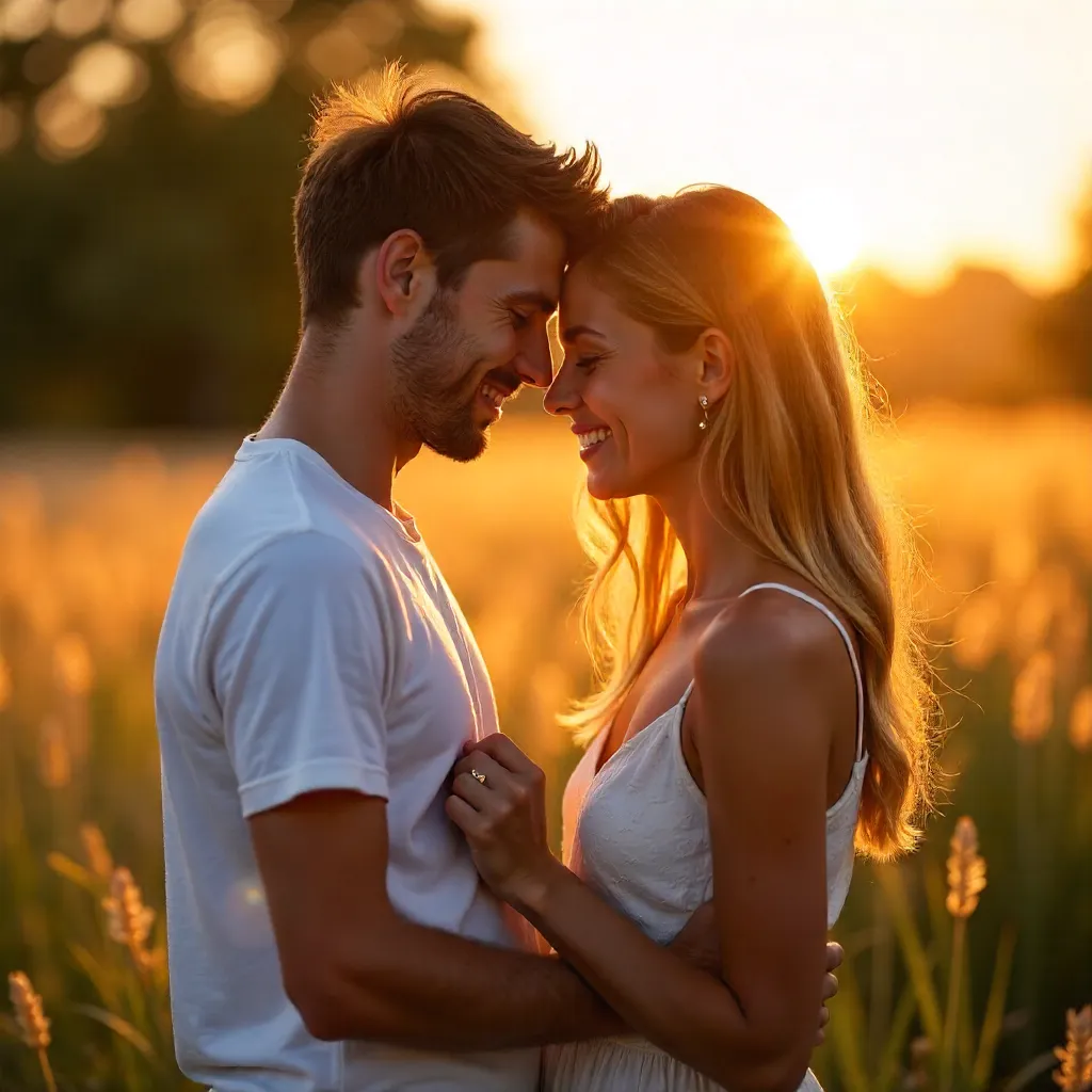 Golden Hour Love: Sunset Embrace Between Two Adults